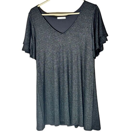 Dear Apple Caramela Silver Metallic Short Ruffle Sleeves Tunic Mini Dress Size - Picture 1 of 9